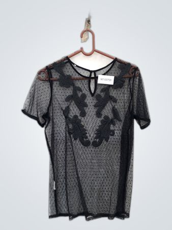 Sheer Black Top with Floral Design