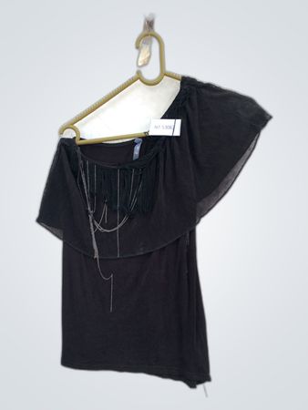 Black Off-The-Shoulder Top with Fringe Detail