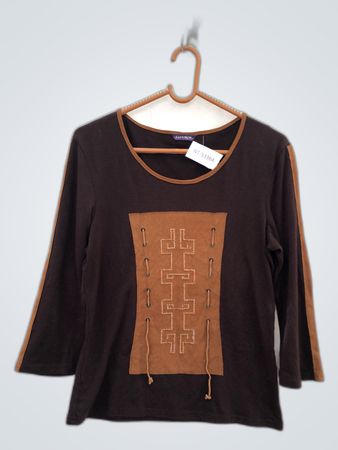 Brown Long Sleeve Top with Brown Accents and Design