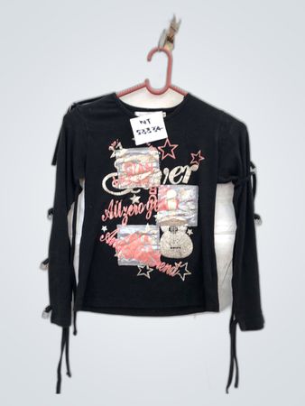 Black Long Sleeve Top with Graphic Design