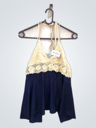 Crochet Top with Navy Blue Fabric