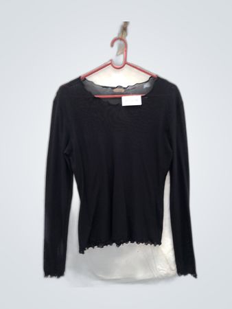 St. John Black Sheer Long-Sleeve Blouse