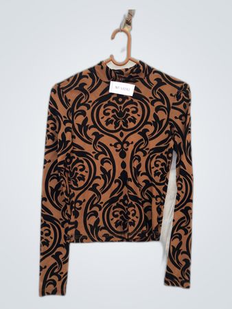 Brown and Black Patterned Long-Sleeve Top
