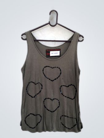 Gray Heart Embellished Tank Top