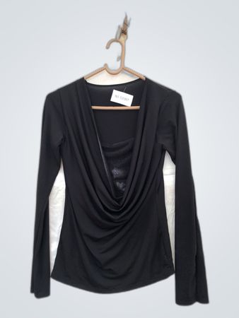 Black Long-Sleeve Top with Draped Front