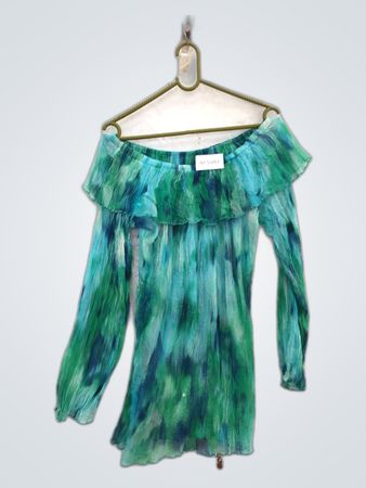 Green and Blue Off-the-Shoulder Top