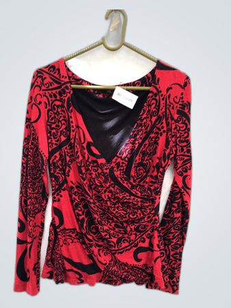 Red and Black Paisley Long-Sleeve Top