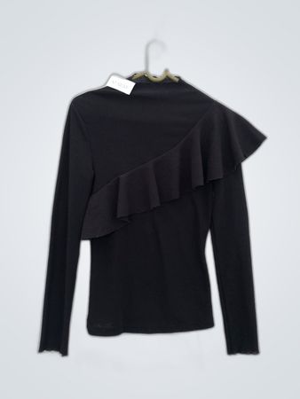 Black Long-Sleeve Top with Ruffled Detail