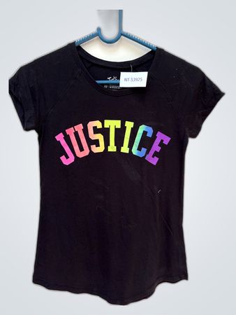 Justice Graphic T-Shirt Black Rainbow Print