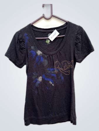 Roxy Black Floral Printed Short-Sleeve Top