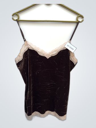 Brown Velvet Camisole with Lace Trim