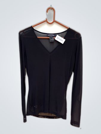Nathalie Chaize Black Sheer Long Sleeve Top
