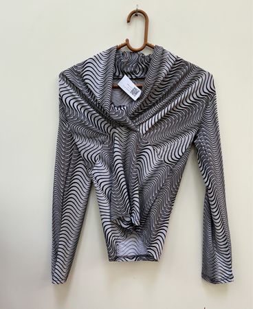 Long Sleeve Top with Black and White Stripes
