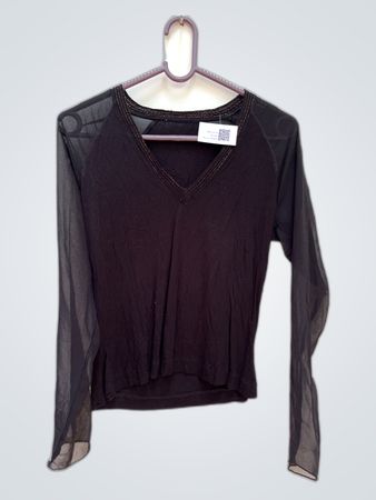 Black Long-Sleeve Sheer Top