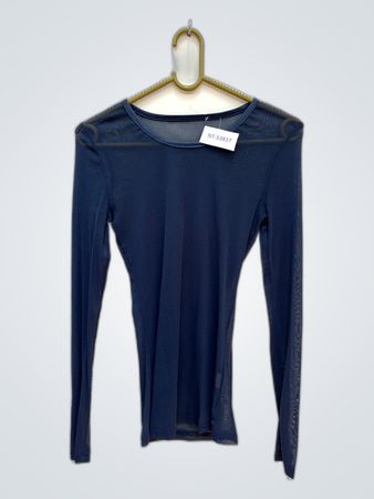 Blue Long-Sleeve Sheer Top