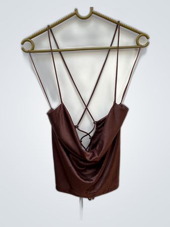 Brown Satin Tie Top