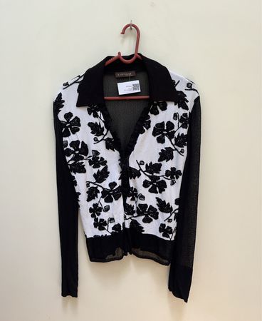 D. EXTERIOR Black and White Floral Cardigan