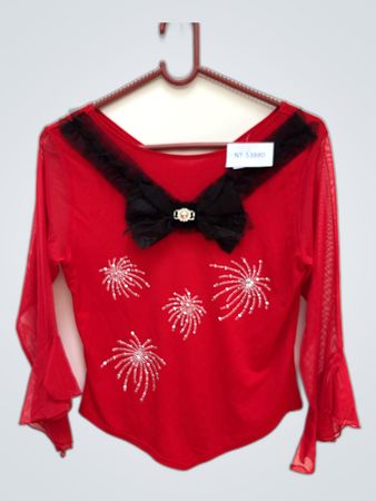 Red Long-Sleeve Top with Firework Design