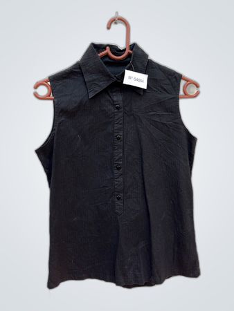 Black Sleeveless Button-Down Shirt