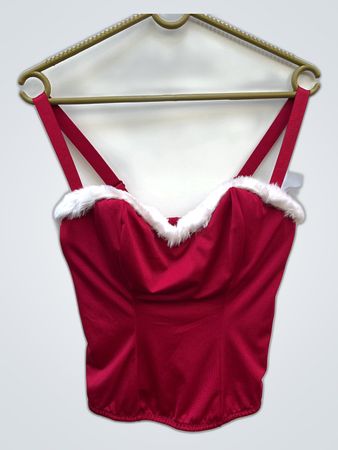 Unbranded Red Faux Fur Trim Bustier Top