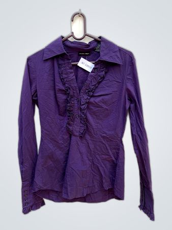 New York & Company Purple Ruffled Collar Blouse