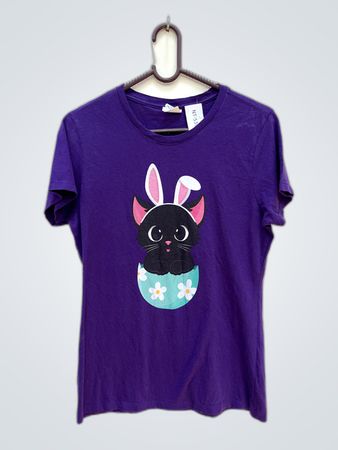 Purple Graphic T-Shirt with Cartoon Bunny