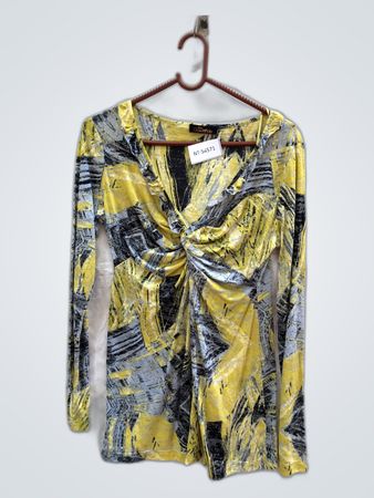 Julie Guerlande Yellow Black Gray Abstract Long Sleeve Top