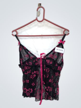 Black Lace Camisole with Pink Flowers
