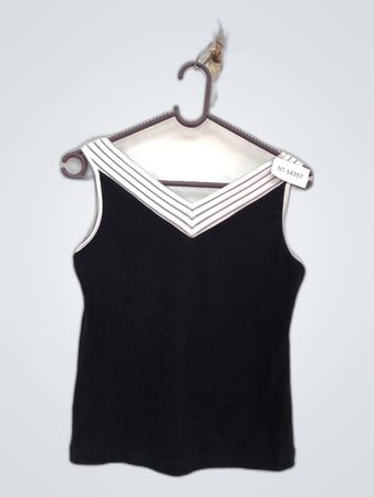 Black Sleeveless Top with White Collar