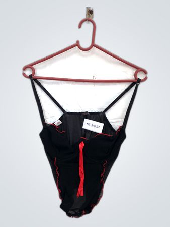 Women's Black Bodysuit with Red Trim