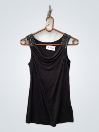 Sora Black Sequined Strap Sleeveless Cowl Neck Top