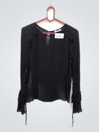 Lucky Brand Black Ruffle Sleeve Blouse