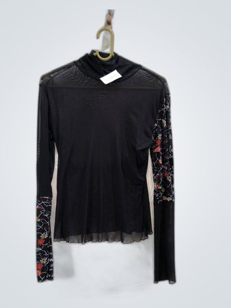Black Long-Sleeve Top with Floral Sleeves