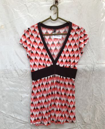 FAMISO Women's Pink and White Geometric Pattern Dress