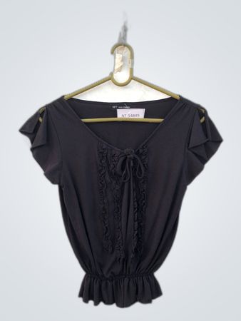 Black Blouse with Ruffled Details