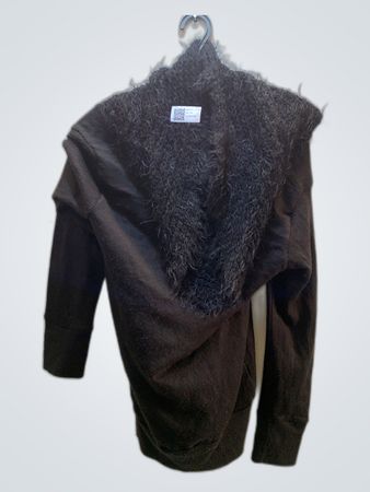 Black Long Sleeve Top with Fuzzy Trim