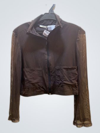 Brown Zipper Jacket with Mesh Sleeves