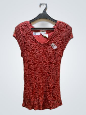 Cleo Petites Red Crochet V-Neck Top