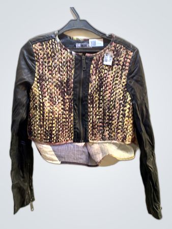 Diesel Leather Jacket with Knit Panel