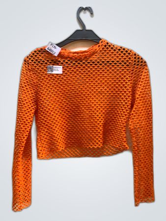 Orange Mesh Long-Sleeve Top