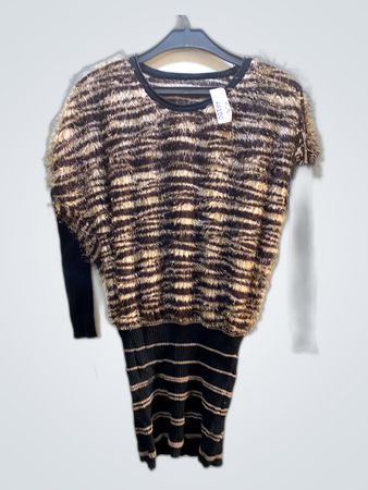 Zebra Print Fringed Long Sleeve Sweater