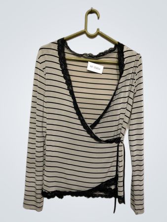 Striped Lace Wrap Top