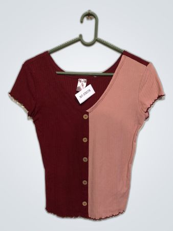 Burgundy and Pink Color Block Top