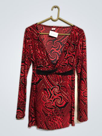 Almay Red and Black Patterned Dress