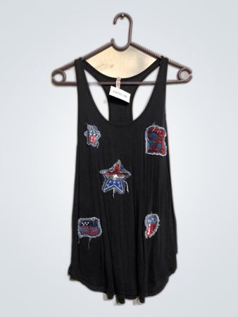 Black Tank Top with Patriotic Patches