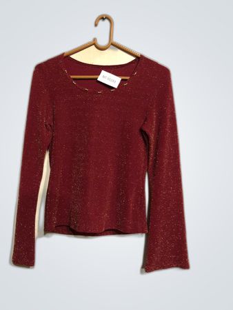 Red Long-Sleeve Glitter Top