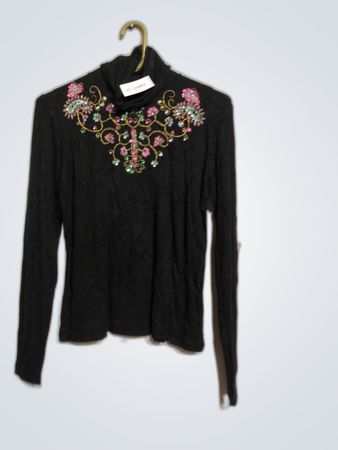 Black Embellished Turtleneck Sweater