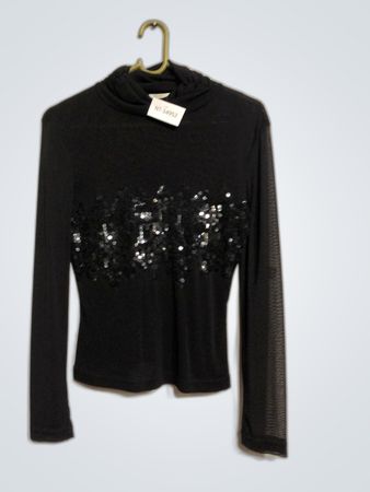 Black Long-Sleeve Turtleneck Sweater with Sequins