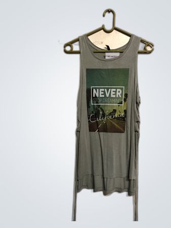 Gray Sleeveless Top with Graphic Print