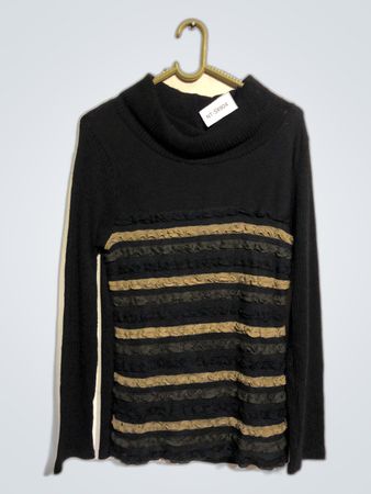 Black Long-Sleeve Sweater with Striped Detail